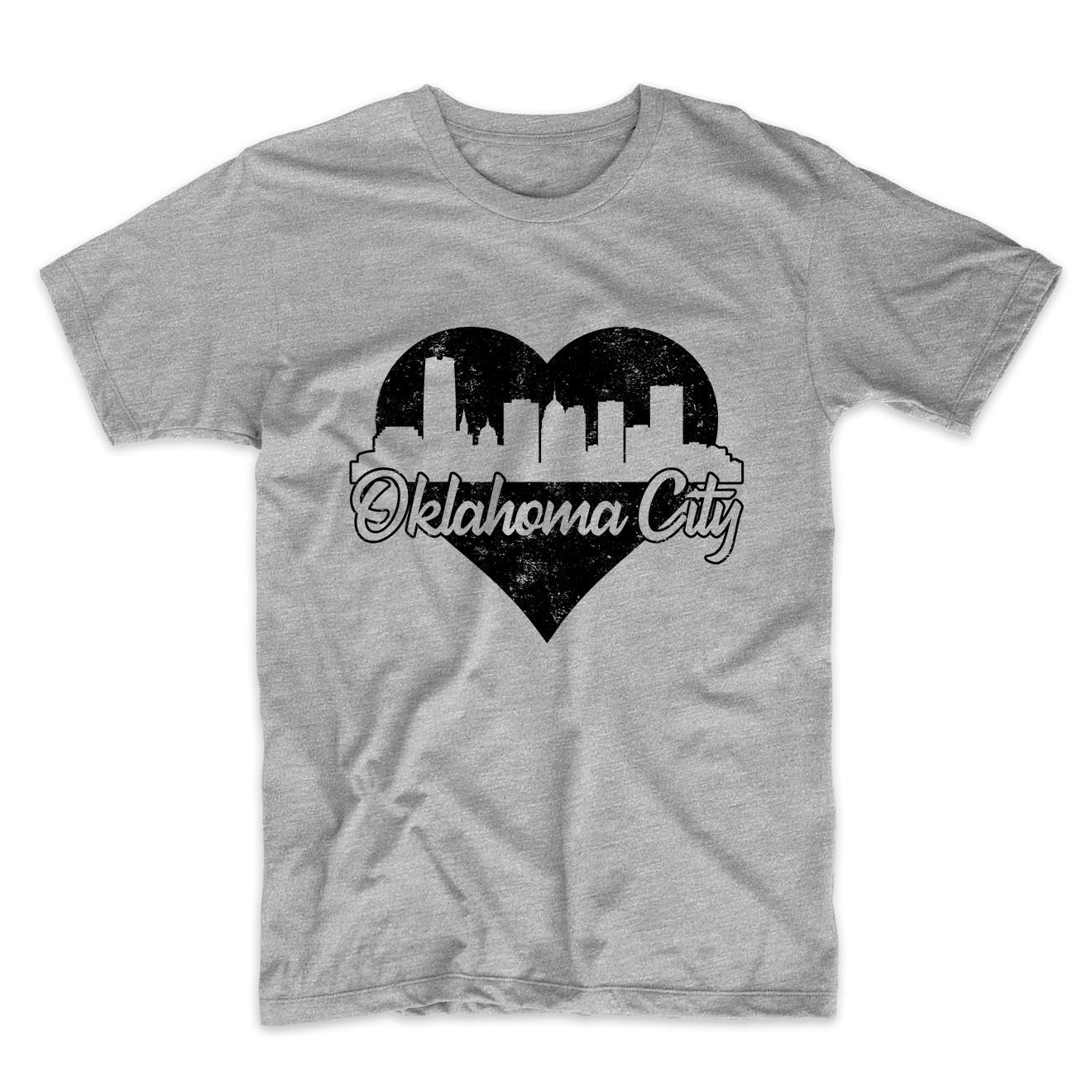 Retro Oklahoma City Skyline Heart Distressed T-Shirt