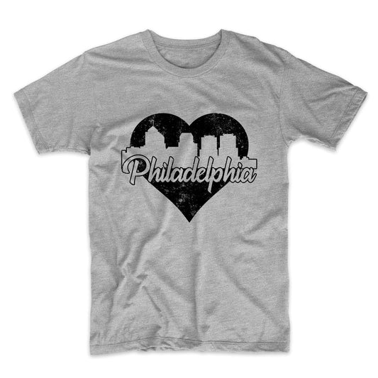 Retro Philadelphia Pennsylvania Skyline Heart Distressed T-Shirt