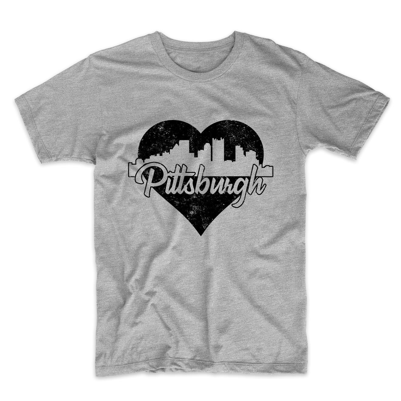 Retro Pittsburgh Pennsylvania Skyline Heart Distressed T-Shirt