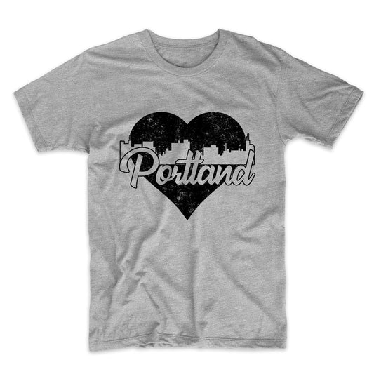 Retro Portland Maine Skyline Heart Distressed T-Shirt