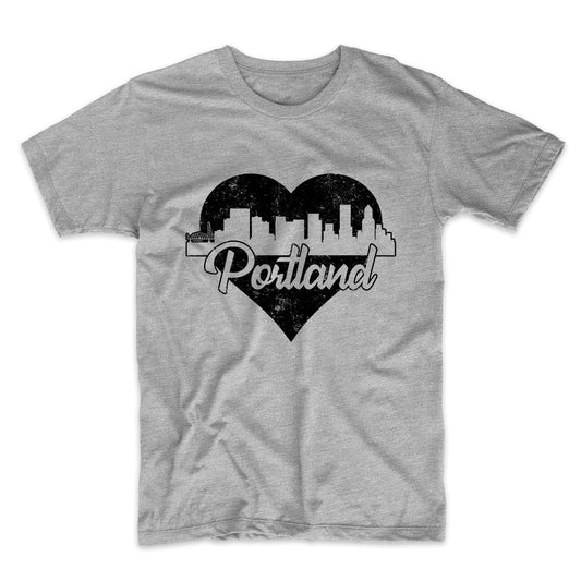 Retro Portland Oregon Skyline Heart Distressed T-Shirt