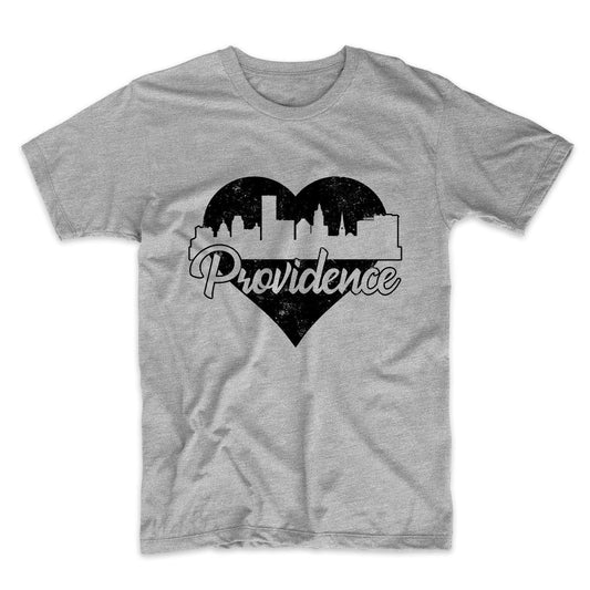 Retro Providence Rhode Island Skyline Heart Distressed T-Shirt