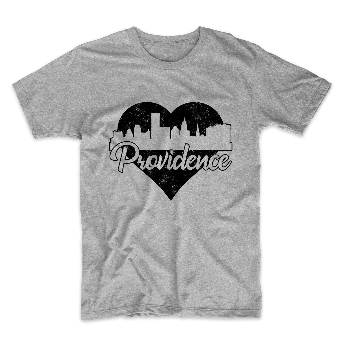 Retro Providence Rhode Island Skyline Heart Distressed T-Shirt