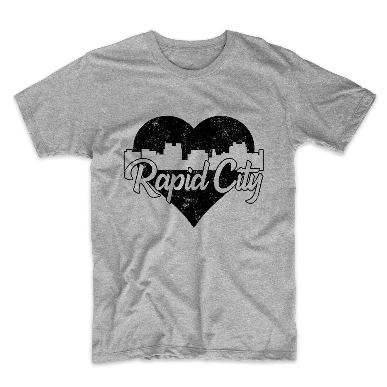 Retro Rapid City South Dakota Skyline Heart Distressed T-Shirt
