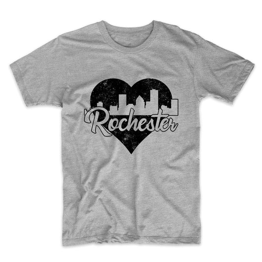 Retro Rochester New York Skyline Heart Distressed T-Shirt