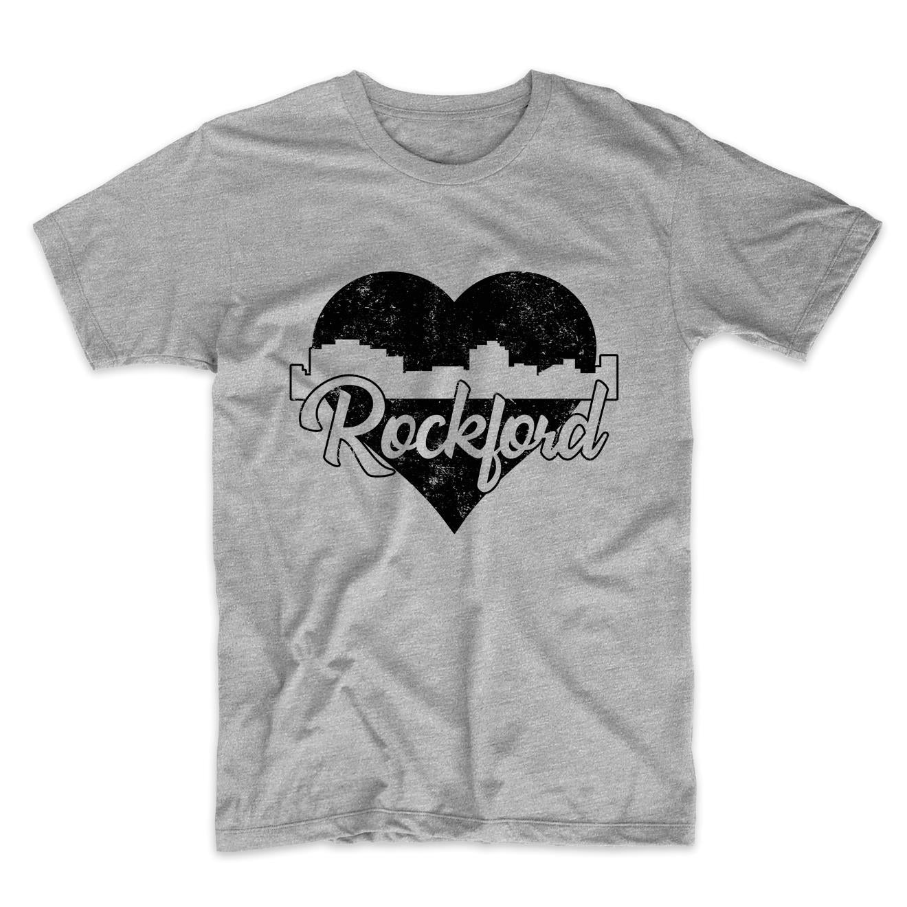 Retro Rockford Illinois Skyline Heart Distressed T-Shirt