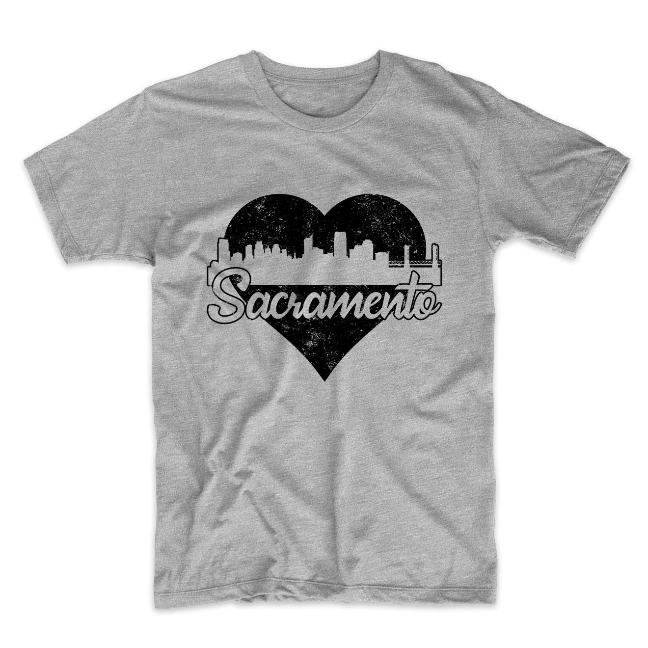 Retro Sacramento California Skyline Heart Distressed T-Shirt