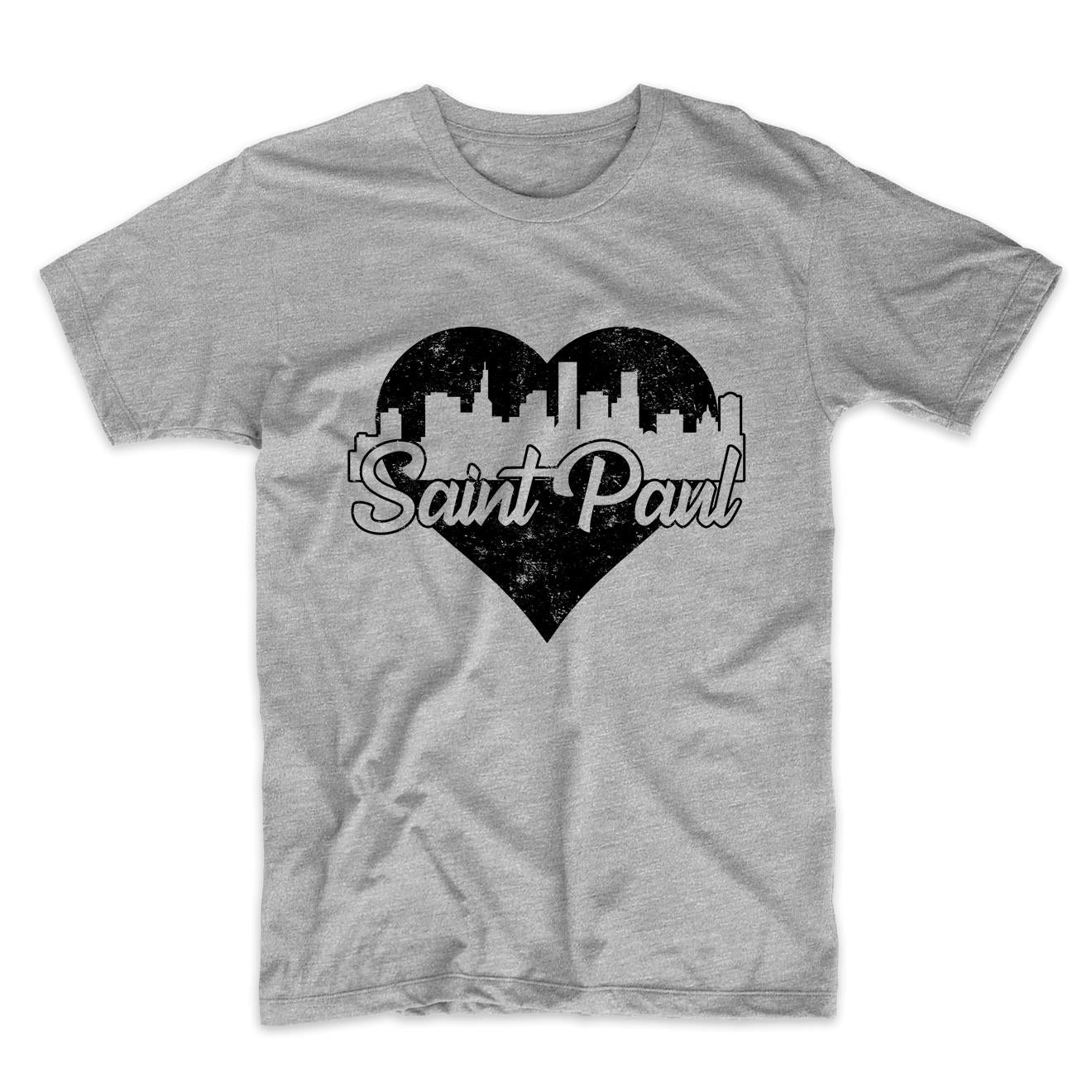 Retro Saint Paul Minnesota Skyline Heart Distressed T-Shirt