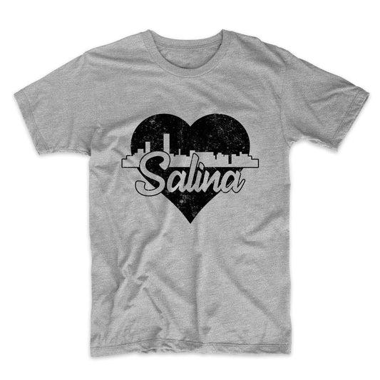 Retro Salina Kansas Skyline Heart Distressed T-Shirt