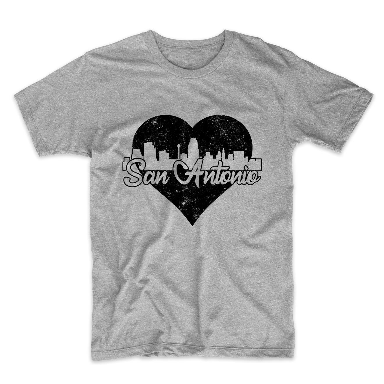 Retro San Antonio Texas Skyline Heart Distressed T-Shirt