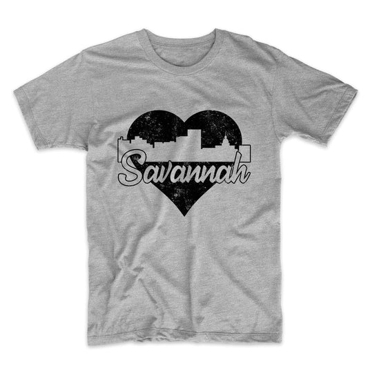 Retro Savannah Georgia Skyline Heart Distressed T-Shirt