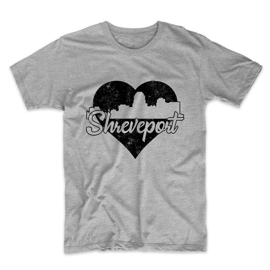 Retro Shreveport Louisiana Skyline Heart Distressed T-Shirt