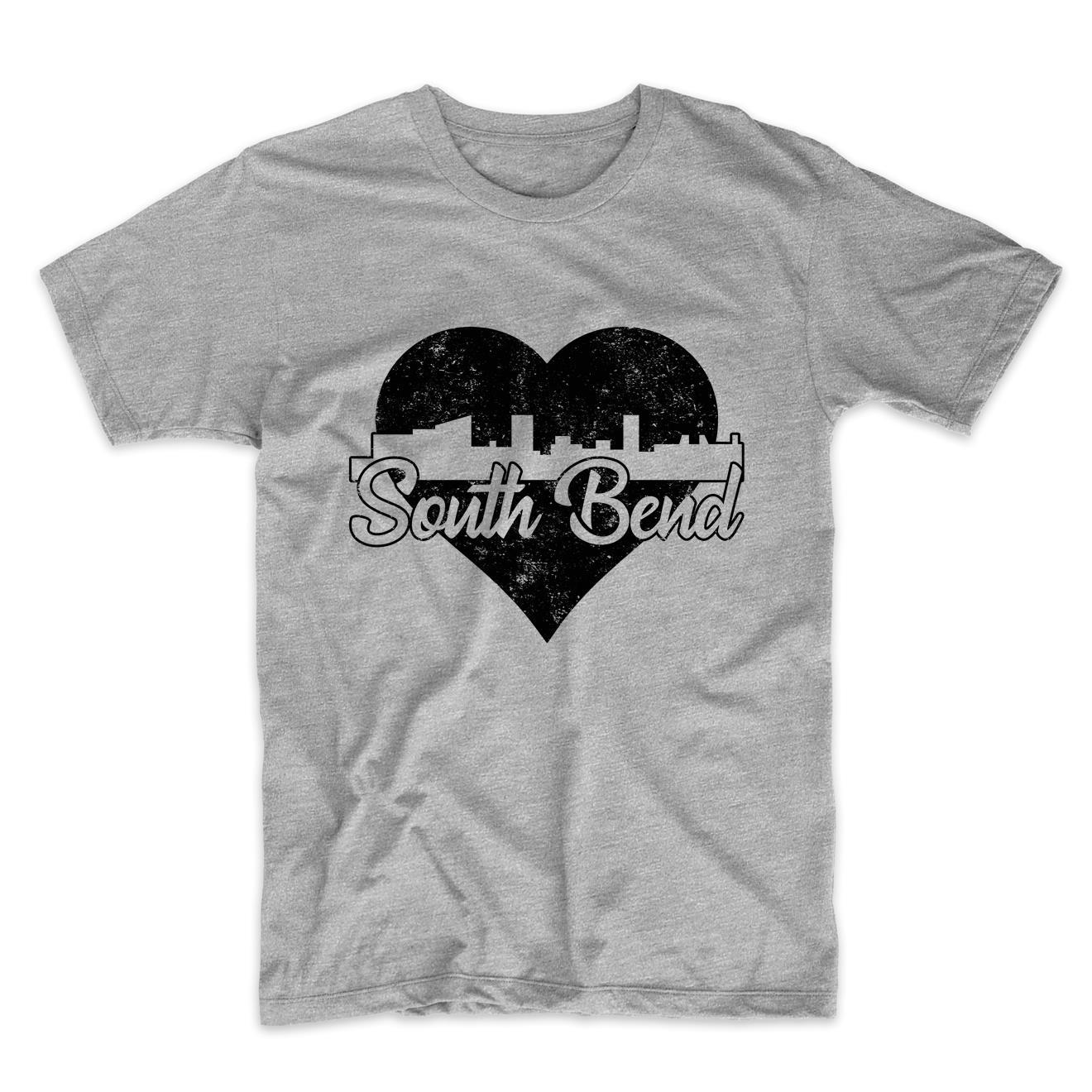 Retro South Bend Indiana Skyline Heart Distressed T-Shirt