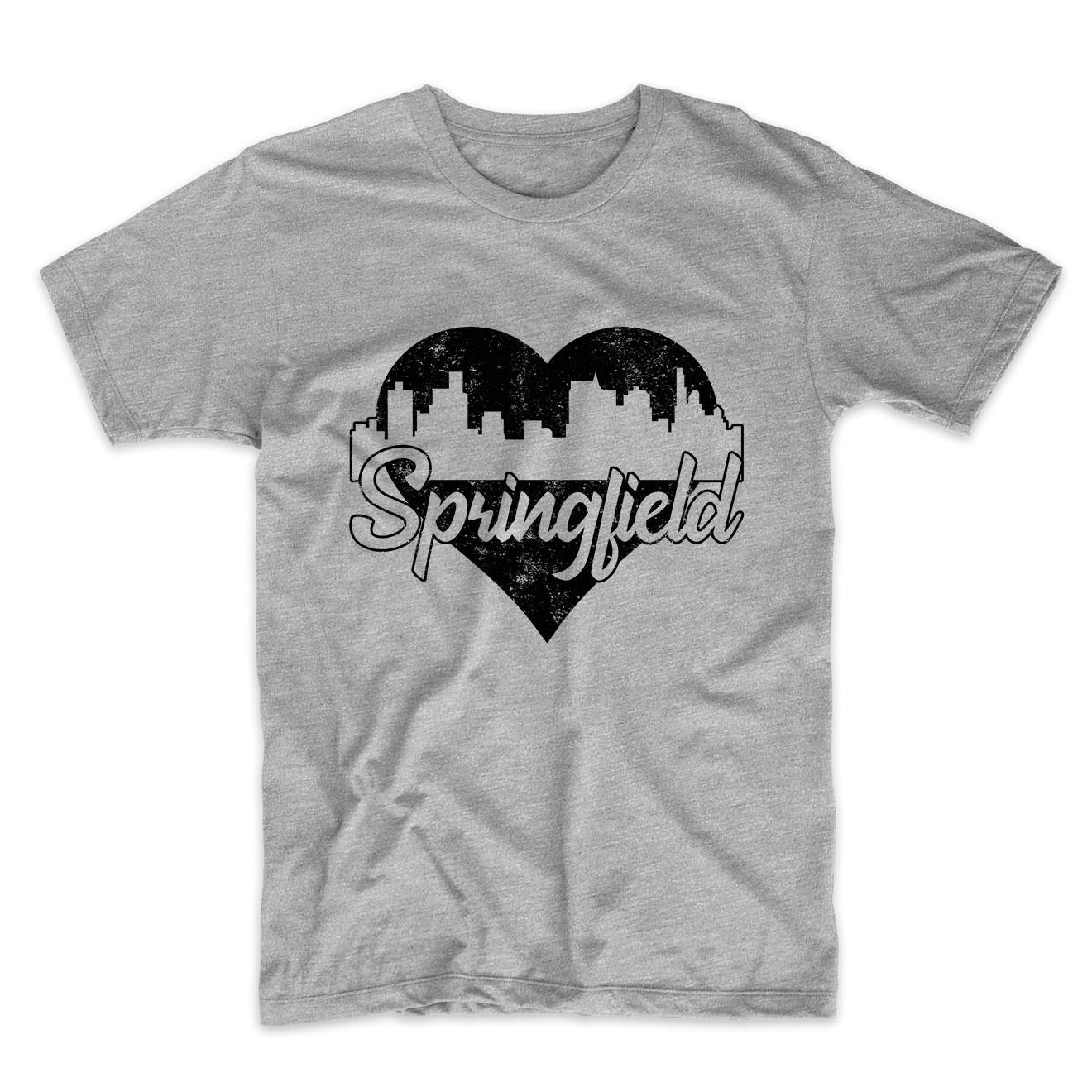 Retro Springfield Illinois Skyline Heart Distressed T-Shirt