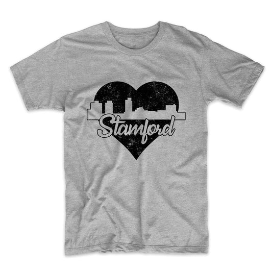 Retro Stamford Connecticut Skyline Heart Distressed T-Shirt