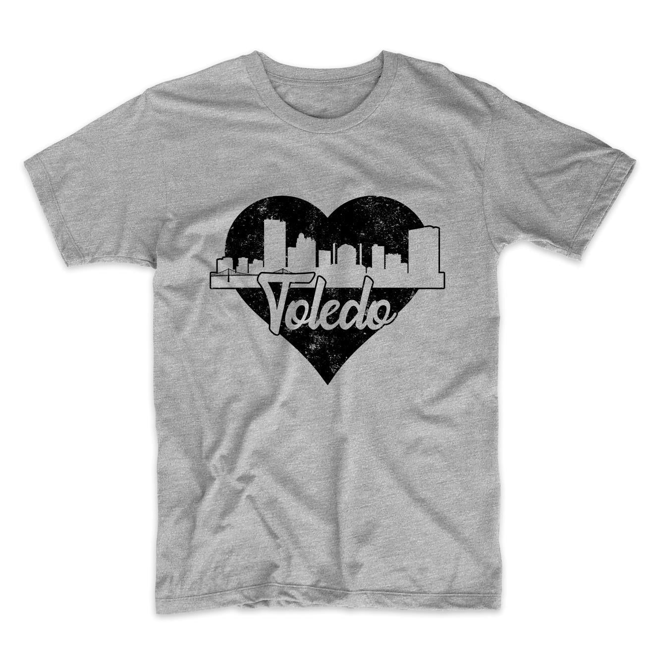 Retro Toledo Ohio Skyline Heart Distressed T-Shirt