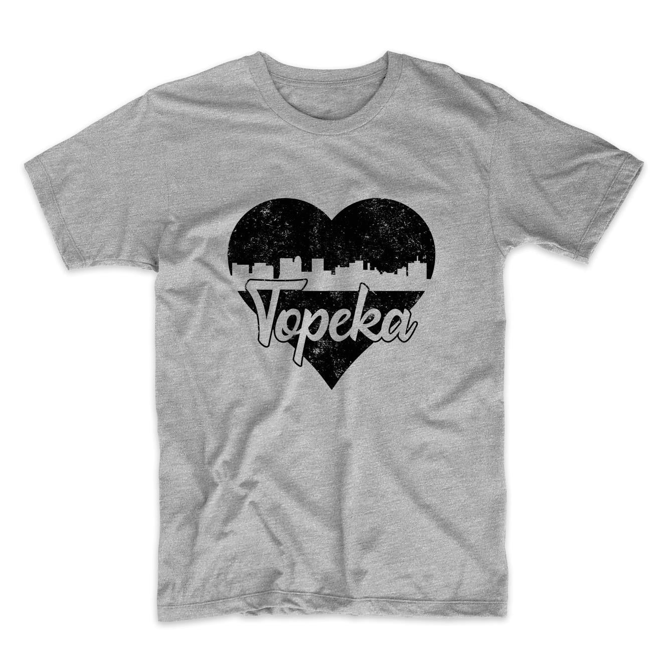 Retro Topeka Kansas Skyline Heart Distressed T-Shirt