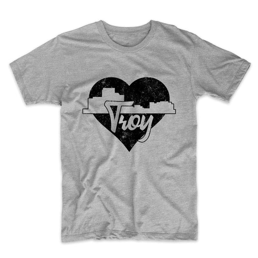 Retro Troy Michigan Skyline Heart Distressed T-Shirt