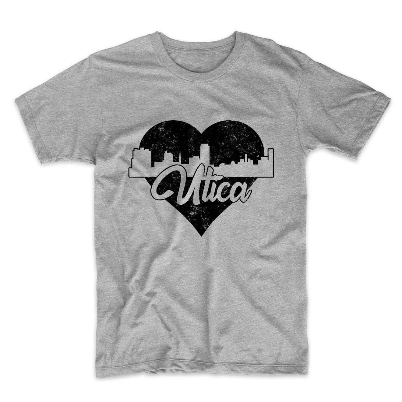 Retro Utica New York Skyline Heart Distressed T-Shirt