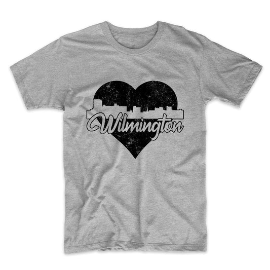 Retro Wilmington North Carolina Skyline Heart Distressed T-Shirt