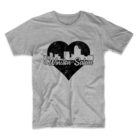 Retro Winston-Salem North Carolina Skyline Heart Distressed T-Shirt