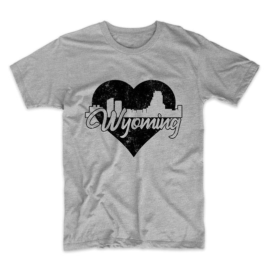 Retro Wyoming Michigan Skyline Heart Distressed T-Shirt