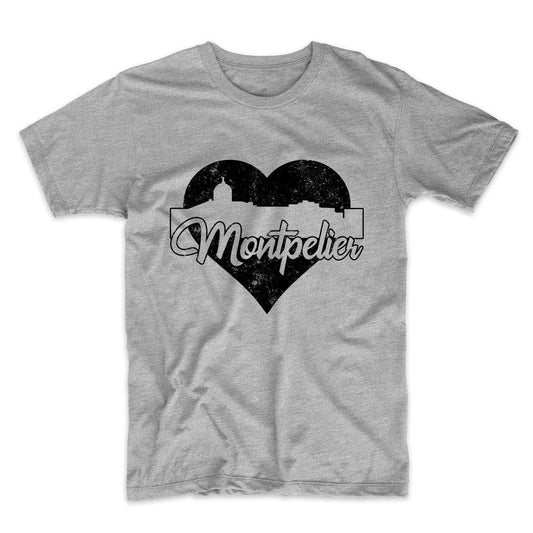 Retro Montpelier Vermont Skyline Heart Distressed T-Shirt