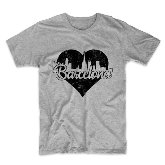 Retro Barcelona Spain Skyline Heart Distressed T-Shirt