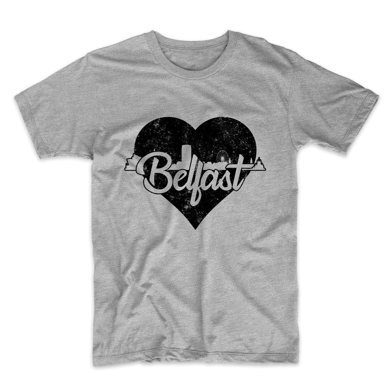 Retro Belfast Northern Ireland Skyline Heart Distressed T-Shirt