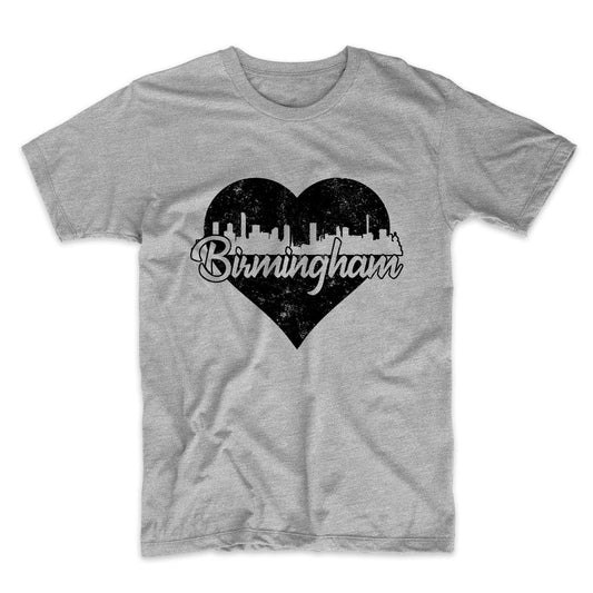 Retro Birmingham England Skyline Heart Distressed T-Shirt