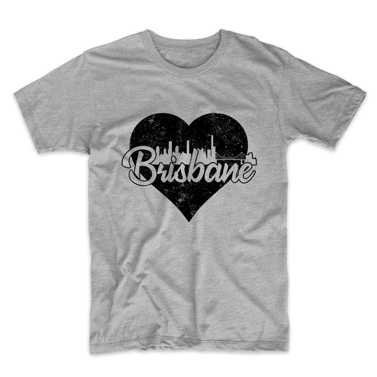 Retro Brisbane Australia Skyline Heart Distressed T-Shirt