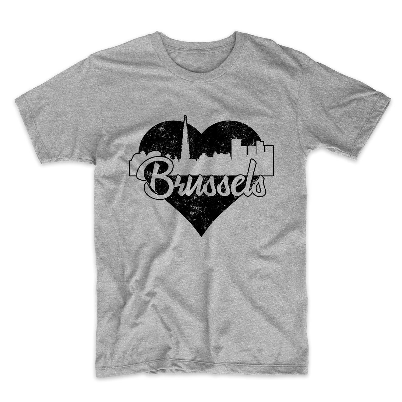 Retro Brussels Belgium Skyline Heart Distressed T-Shirt