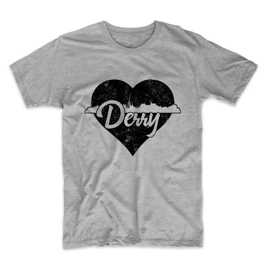 Retro Derry Northern Ireland Skyline Heart Distressed T-Shirt