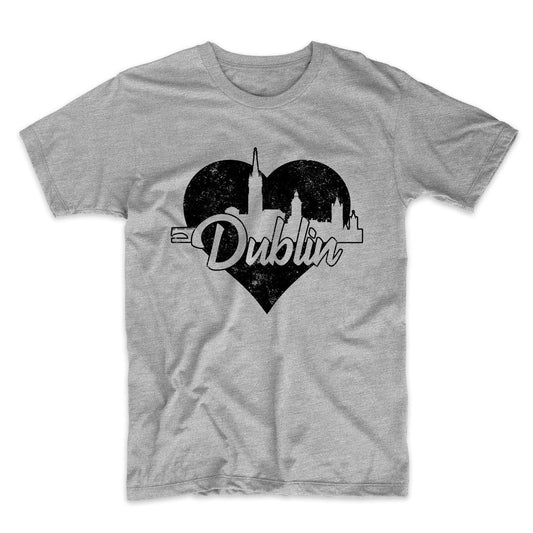 Retro Dublin Ireland Skyline Heart Distressed T-Shirt