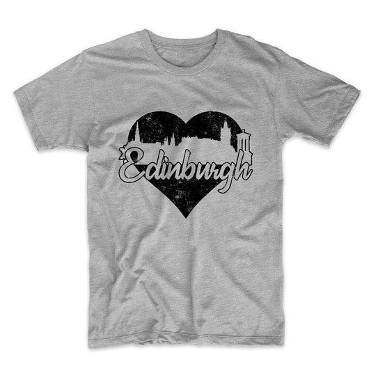 Retro Edinburgh Scotland Skyline Heart Distressed T-Shirt