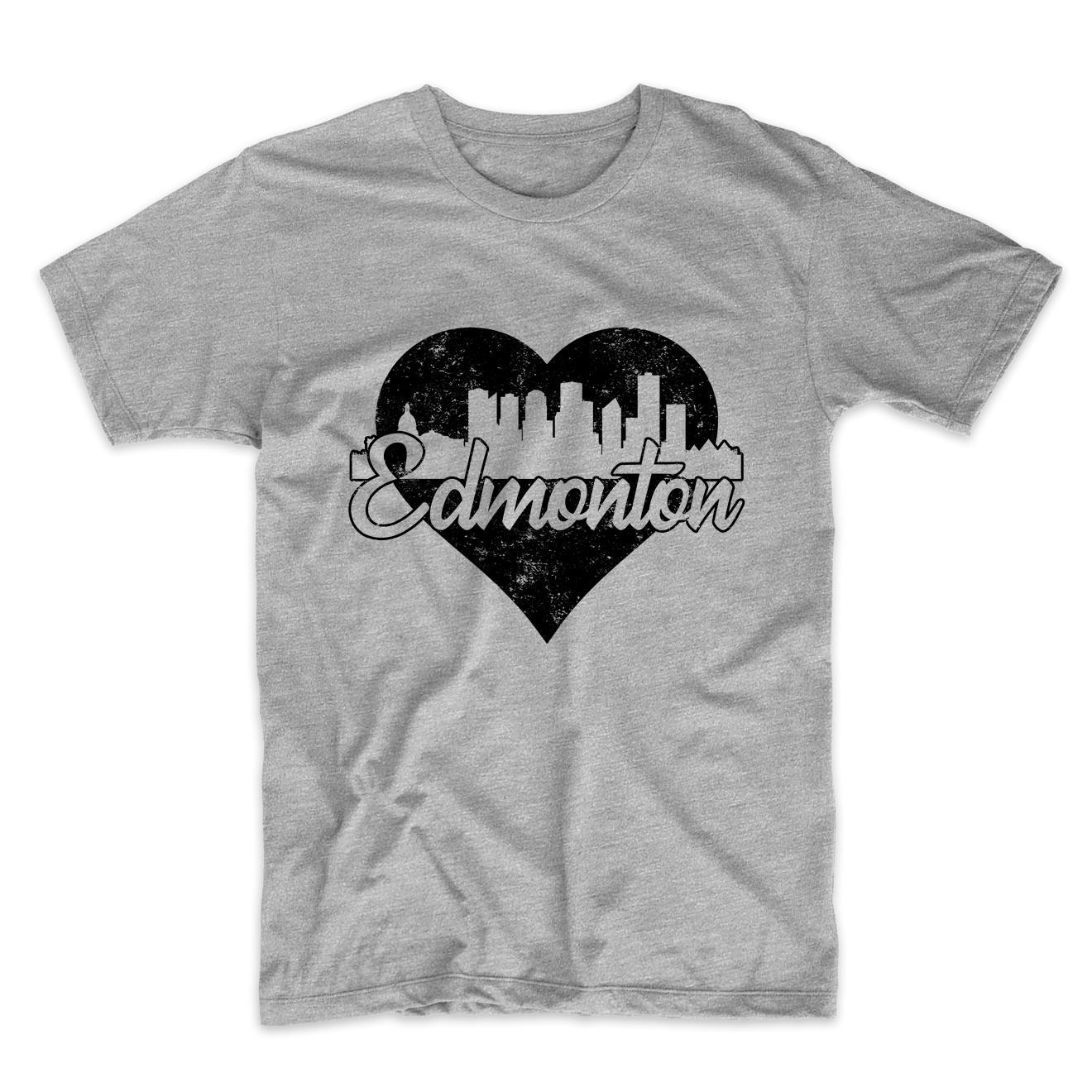 Retro Edmonton Alberta Canada Skyline Heart Distressed T-Shirt