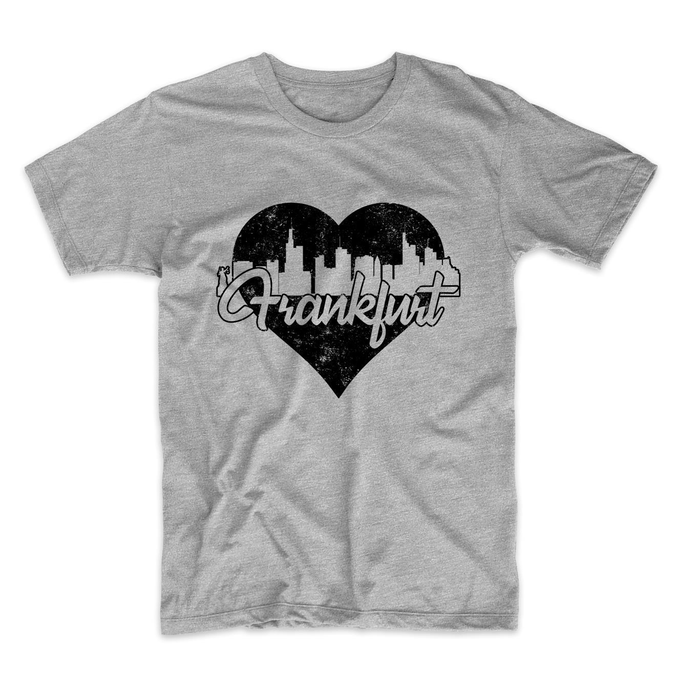 Retro Frankfurt Germany Skyline Heart Distressed T-Shirt