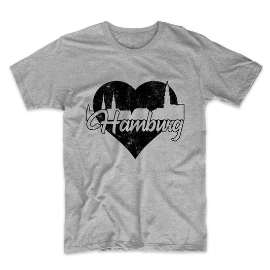 Retro Hamburg Germany Skyline Heart Distressed T-Shirt