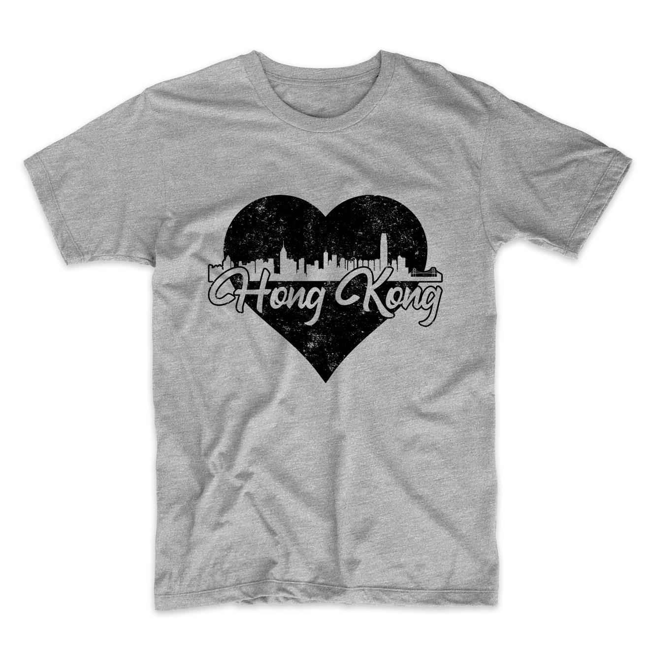Retro Hong Kong China Skyline Heart Distressed T-Shirt
