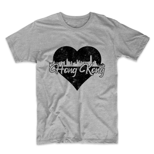 Retro Hong Kong China Skyline Heart Distressed T-Shirt