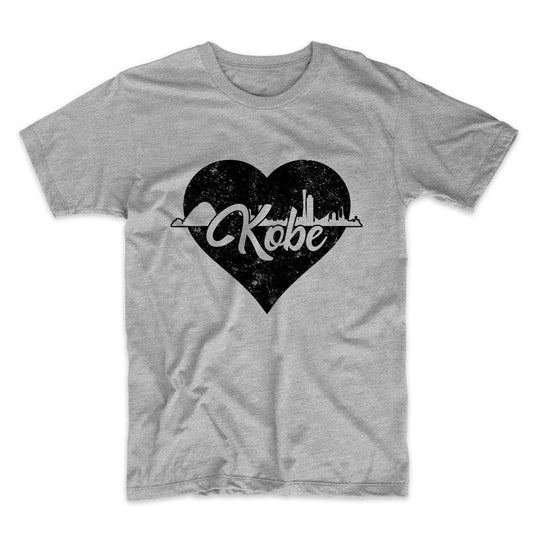 Retro Kobe Japan Skyline Heart Distressed T-Shirt