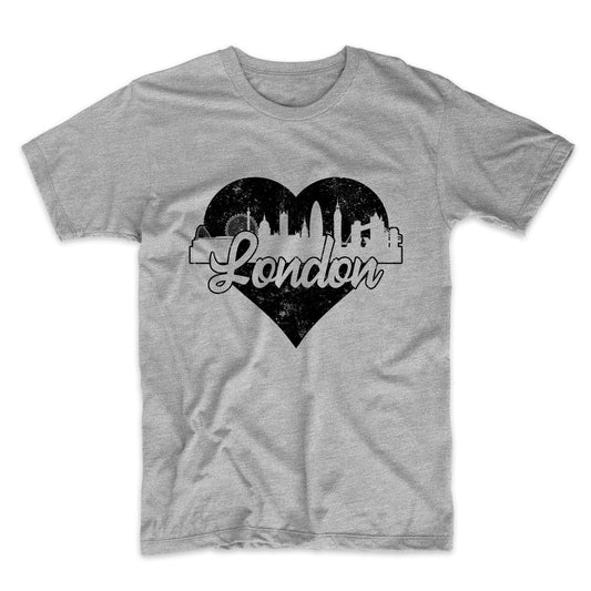 Retro London England Skyline Heart Distressed T-Shirt
