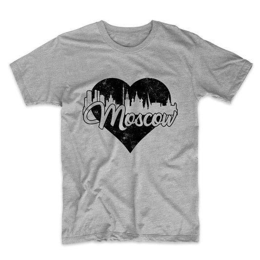 Retro Moscow Russia Skyline Heart Distressed T-Shirt