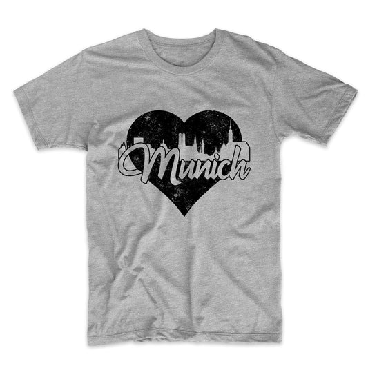 Retro Munich Germany Skyline Heart Distressed T-Shirt