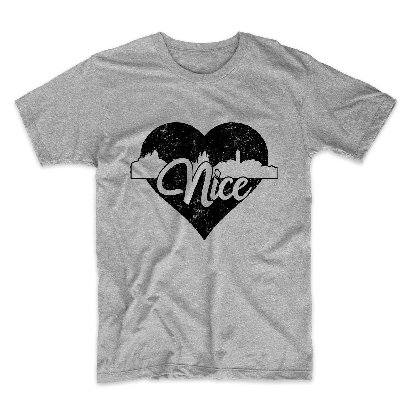 Retro Nice France Skyline Heart Distressed T-Shirt