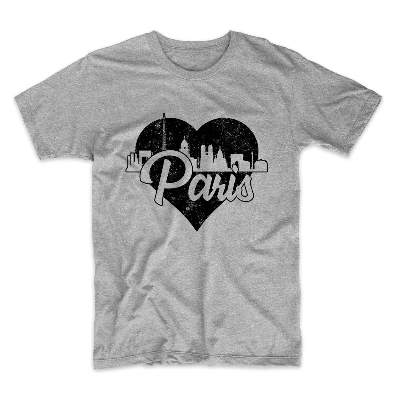 Retro Paris France Skyline Heart Distressed T-Shirt