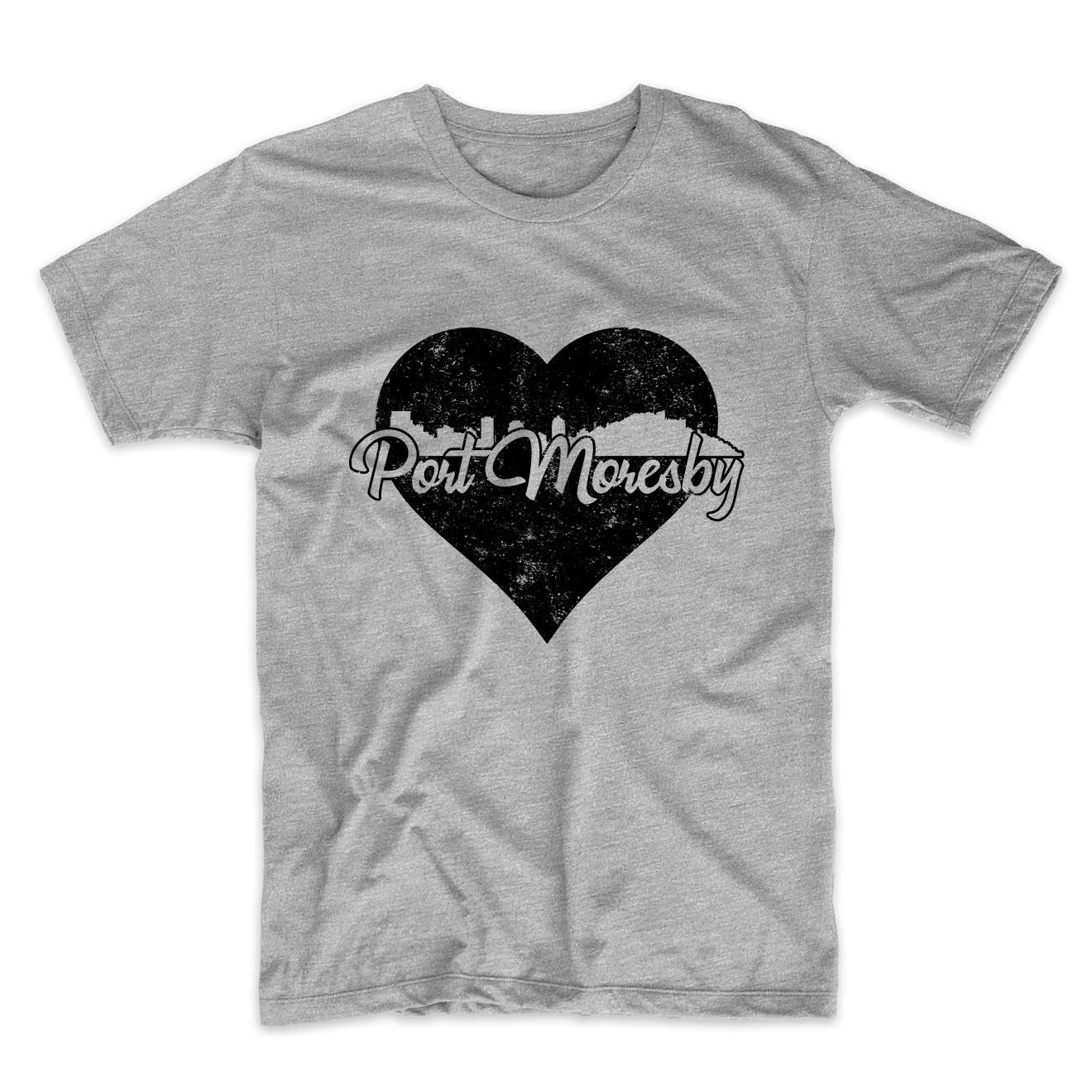 Retro Port Moresby Papua New Guinea Skyline Heart Distressed T-Shirt