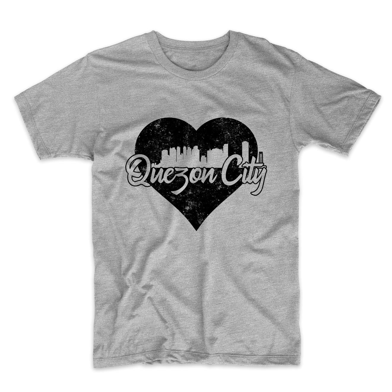 Retro Quezon City Philippines Skyline Heart Distressed T-Shirt