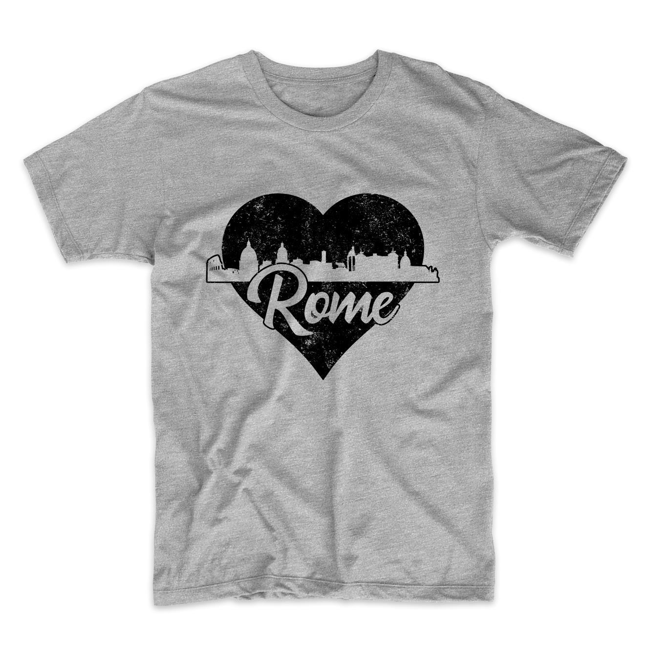 Retro Rome Italy Skyline Heart Distressed T-Shirt