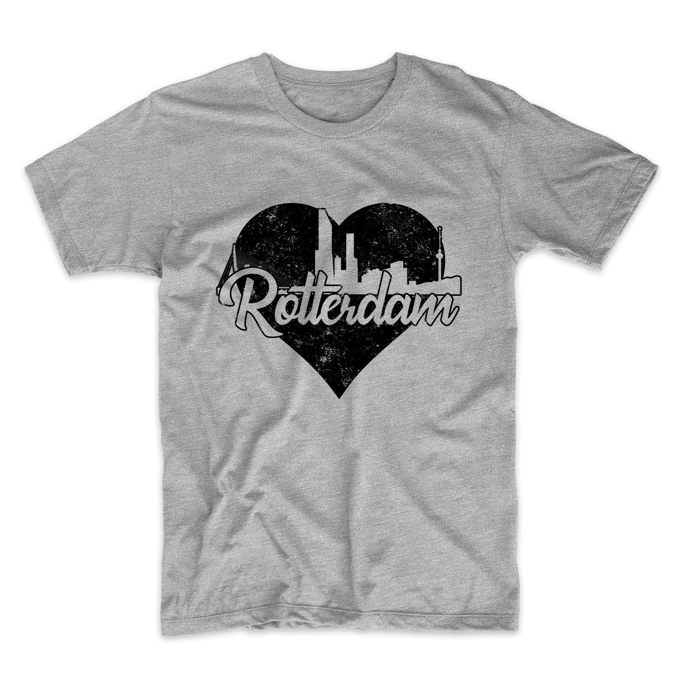 Retro Rotterdam Netherlands Skyline Heart Distressed T-Shirt